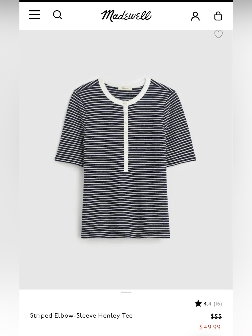 Madewell navy and white striped elbow sleeve Henley